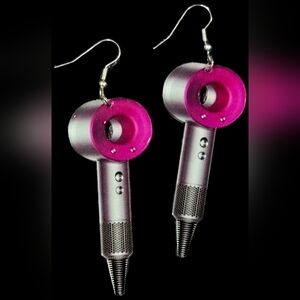 Pink and Silver Hair Dryer Earrings